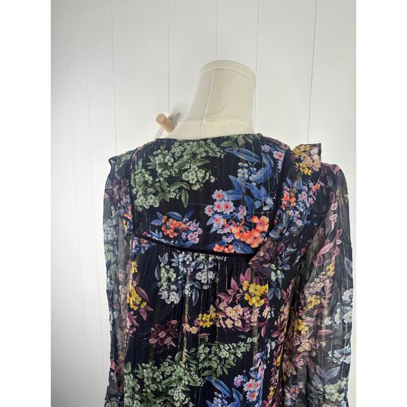 Anthropologie Vineet Bahl Metallic Embroidered Floral Blouse Size XS Black - Picture 8 of 10